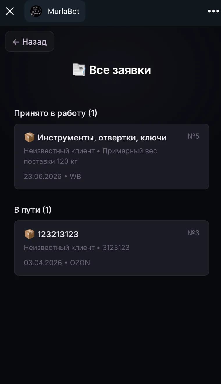 Активные заявки